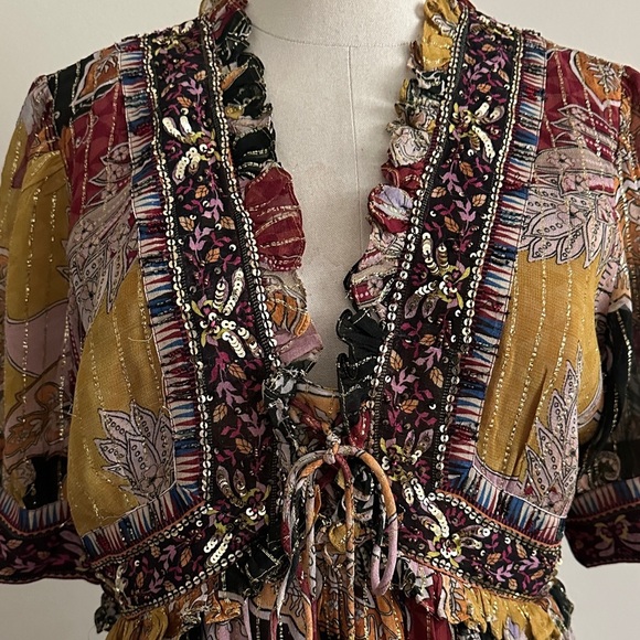 ANTHROPOLOGIE Beaded Sequin Shimmer Mini Dress Bohemian sz Medium - Picture 5 of 9